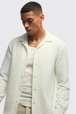 boohooMAN Long Sleeve Revere Waffle Shirt | UK| Shirts