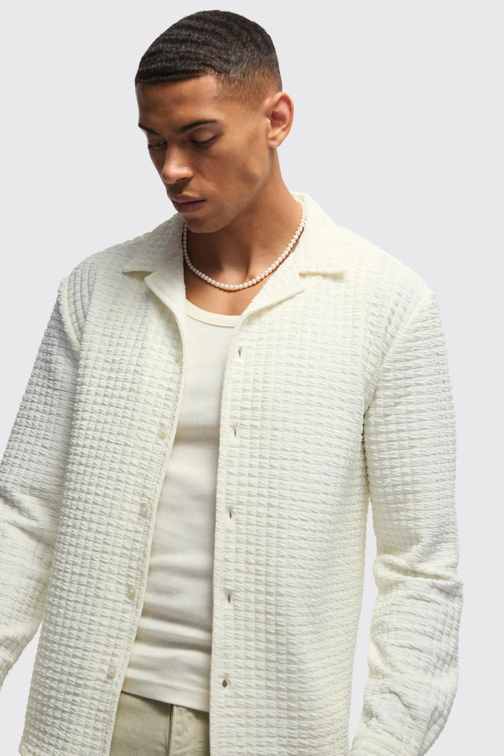 boohooMAN Long Sleeve Revere Waffle Shirt | UK| Shirts