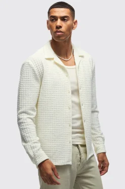 boohooMAN Long Sleeve Revere Waffle Shirt | UK| Shirts