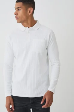 Long Sleeve Rib Pocket Polo | UK^boohooMAN Sale