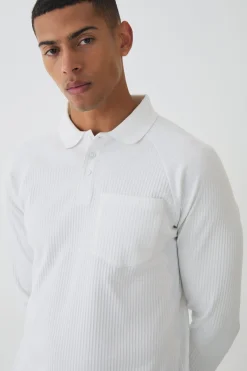 Long Sleeve Rib Pocket Polo | UK^boohooMAN Sale