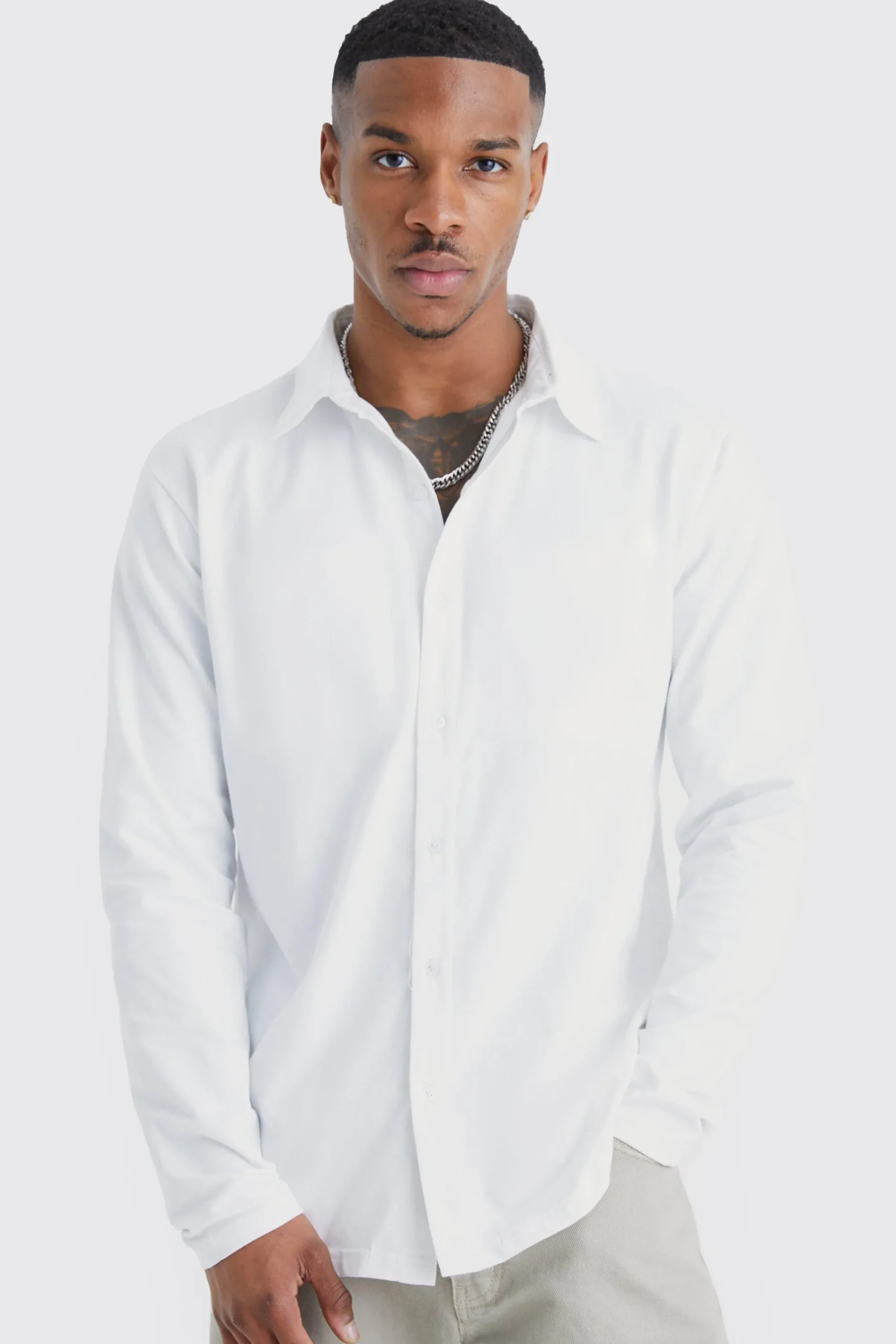 boohooMAN Long Sleeve Slim Fit Jersey Shirt | UK| Shirts