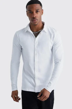 boohooMAN Long Sleeve Stretch Fit Jersey Shirt | UK| Shirts