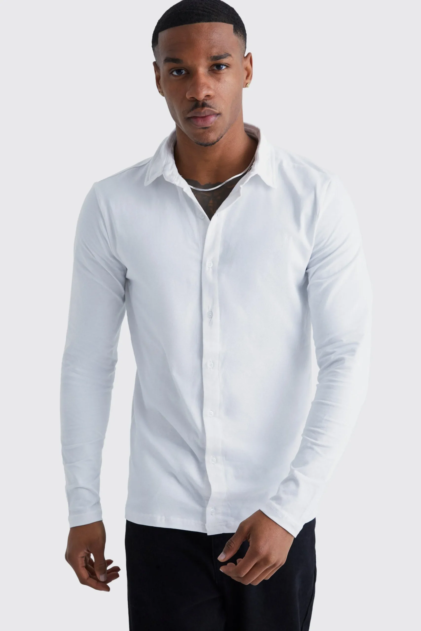 boohooMAN Long Sleeve Stretch Fit Jersey Shirt | UK| Shirts