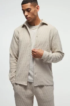 boohooMAN Long Sleeve Textured Stretch Shirt And Trousers Set | UK| Trousers|Sets & Co-Ords