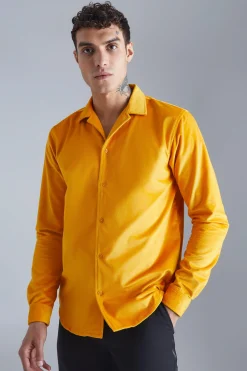 boohooMAN Long Sleeve Velour Revere Shirt | UK| Shirts