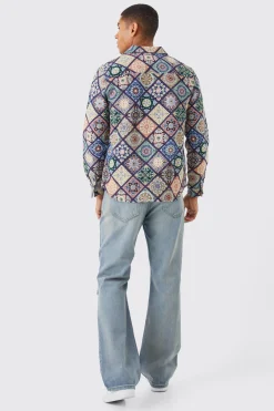 boohooMAN Long Sleeve Zip Through Diamond Tapestry Overshirt | UK| Shirts