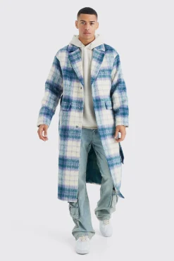 boohooMAN Longline Brushed Check Belted Overcoat | UK| Coats & Jackets