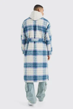 boohooMAN Longline Brushed Check Belted Overcoat | UK| Coats & Jackets