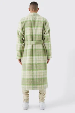 boohooMAN Longline Brushed Check Belted Overcoat | UK| Coats & Jackets