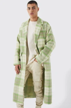 boohooMAN Longline Brushed Check Belted Overcoat | UK| Coats & Jackets