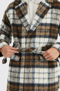 boohooMAN Longline Brushed Check Belted Overcoat | UK| Coats & Jackets