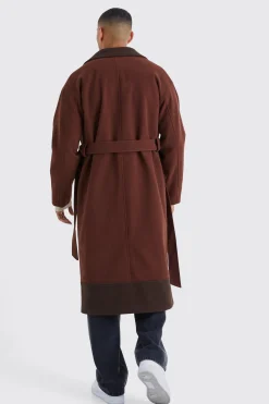 boohooMAN Longline Colour Block Belted Overcoat | UK| Coats & Jackets