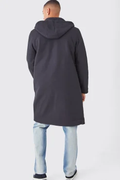 boohooMAN Longline Melton Varsity Overcoat With Hood | UK| Coats & Jackets