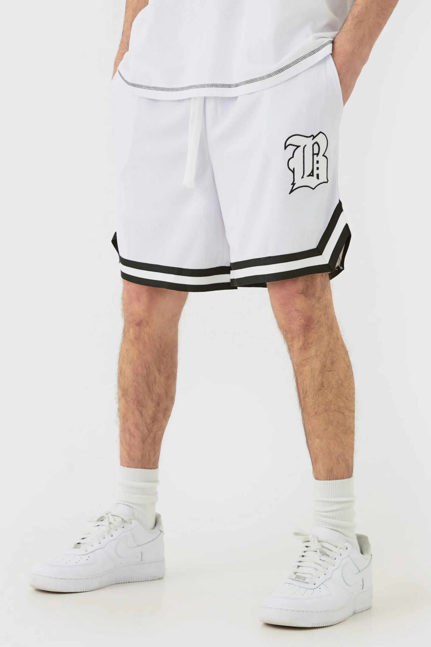 boohooMAN Loose Fit B Applique Mesh Short Length Basketball Short | UK| Shorts