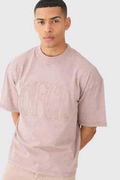 Loose Fit Boxy Acid Wash Ofcl Embroidered T-shirt | UK^boohooMAN Discount