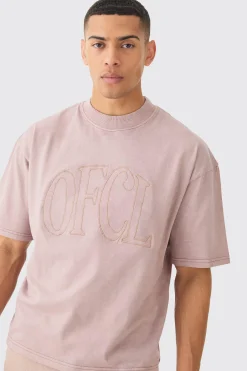 Loose Fit Boxy Acid Wash Ofcl Embroidered T-shirt | UK^boohooMAN Discount