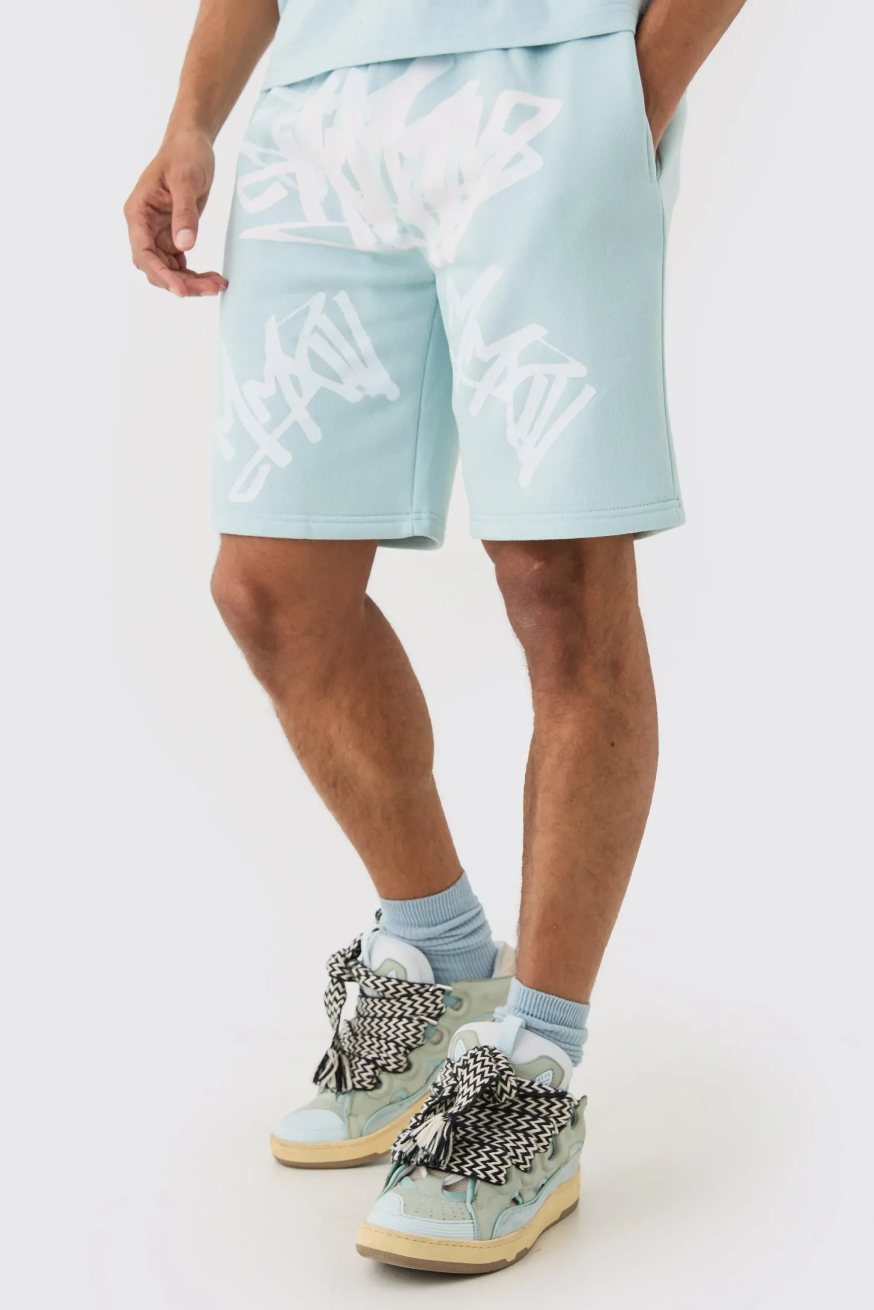 boohooMAN Loose Fit Graffiti Printed Jersey Shorts | UK| Shorts