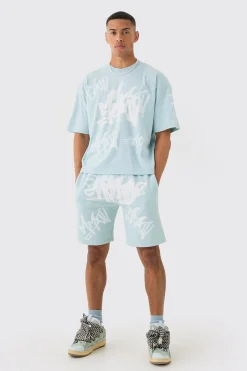 boohooMAN Loose Fit Graffiti Printed Jersey Shorts | UK| Shorts