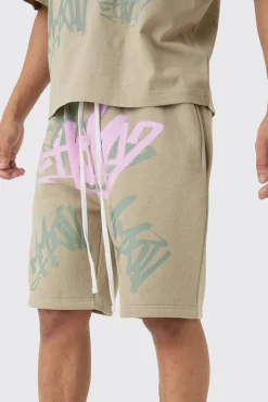 boohooMAN Loose Fit Graffiti Printed Jersey Shorts | UK| Shorts
