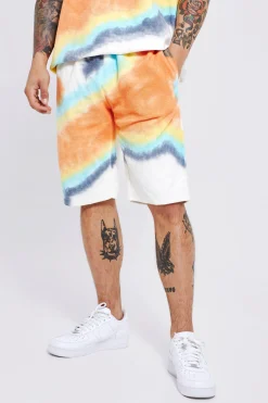 boohooMAN Loose Fit, Long Length Heavy Loopback Tie Dye Short | UK| Shorts