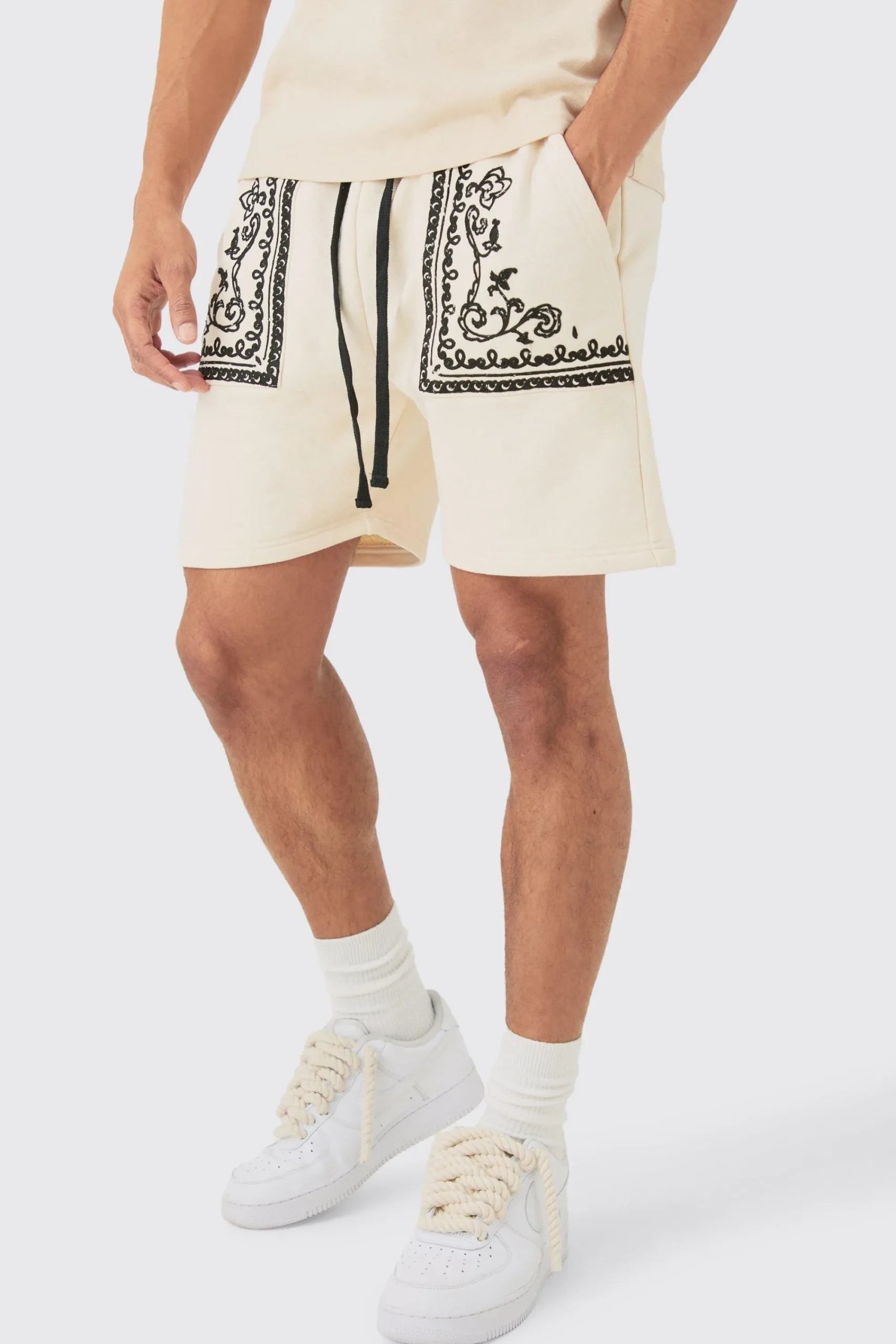 boohooMAN Loose Fit Short Length Baroque Embroidered Shorts | UK| Shorts