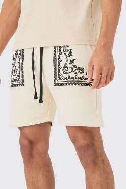 boohooMAN Loose Fit Short Length Baroque Embroidered Shorts | UK| Shorts