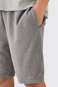 boohooMAN Loose Fit Split Hem Towelling Short | UK| Shorts