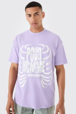 Loose Washed Ribcage Print T-shirt | UK^boohooMAN Clearance