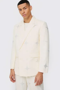 boohooMAN Luxe Rhinestone Embellished Relaxed Fit Blazer | UK| Suits & Tailoring