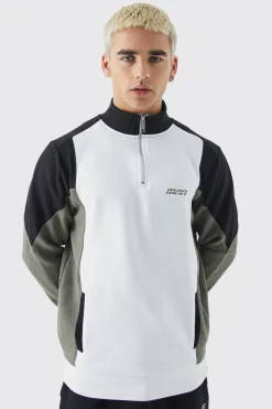 boohooMAN Man 1/4 Zip Funnel Neck Colour Block Sweatshirt | UK| Hoodies & Sweatshirts