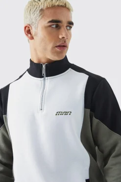 boohooMAN Man 1/4 Zip Funnel Neck Colour Block Sweatshirt | UK| Hoodies & Sweatshirts