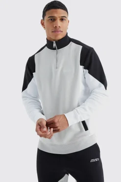 boohooMAN Man 1/4 Zip Funnel Neck Colour Block Sweatshirt | UK| Hoodies & Sweatshirts