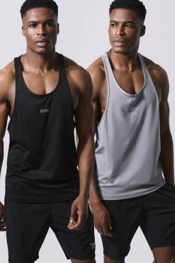 Man Active 2 Pack Regular Fit Stringer Vests | UK^boohooMAN Hot