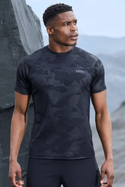 Man Active Camo Raglan Performance Muscle Fit T-shirt | UK^boohooMAN Discount