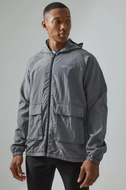boohooMAN Man Active Crinkle Nylon Utility Regular Fit Windbreaker | UK| Coats & Jackets