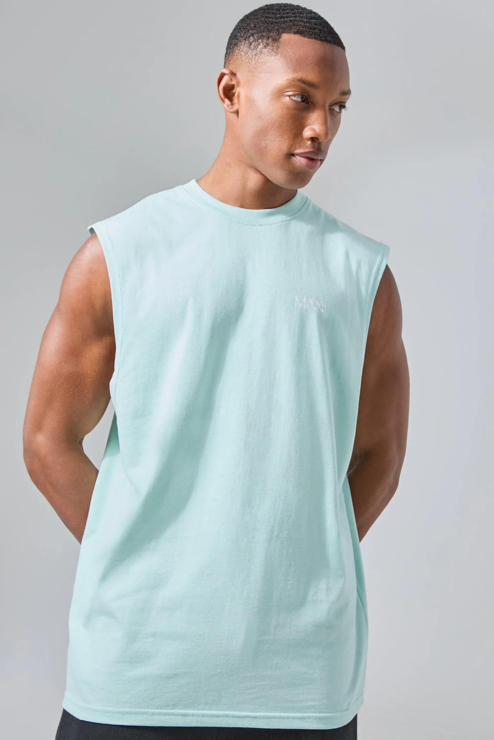 Man Active Deep Cut Drop Armhole Jersey Reg Fit Tank | UK^boohooMAN