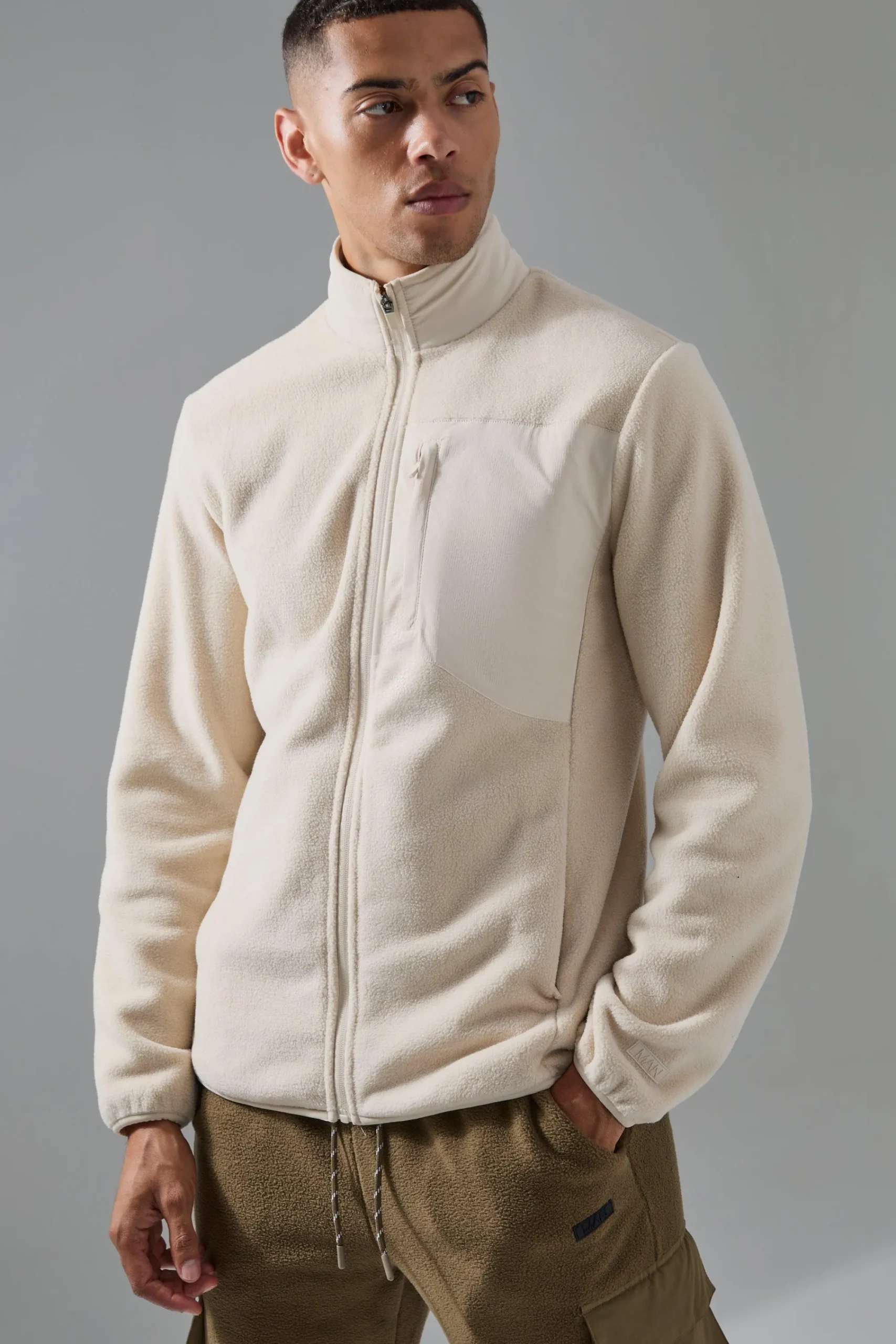 boohooMAN Man Active Fleece Zip Thru Track Top | UK| Coats & Jackets