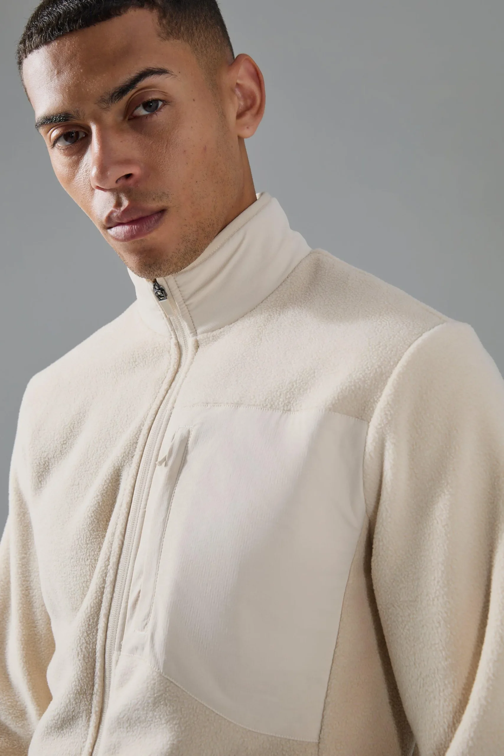 boohooMAN Man Active Fleece Zip Thru Track Top | UK| Coats & Jackets