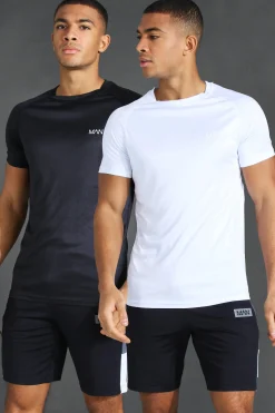 Man Active Gym 2 Pack Raglan Muscle Fit T-Shirts | UK^boohooMAN Online