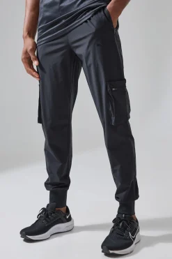 boohooMAN Man Active Gym Deep Rib Tech Tapered Cargo Pant | UK| Trousers|Joggers
