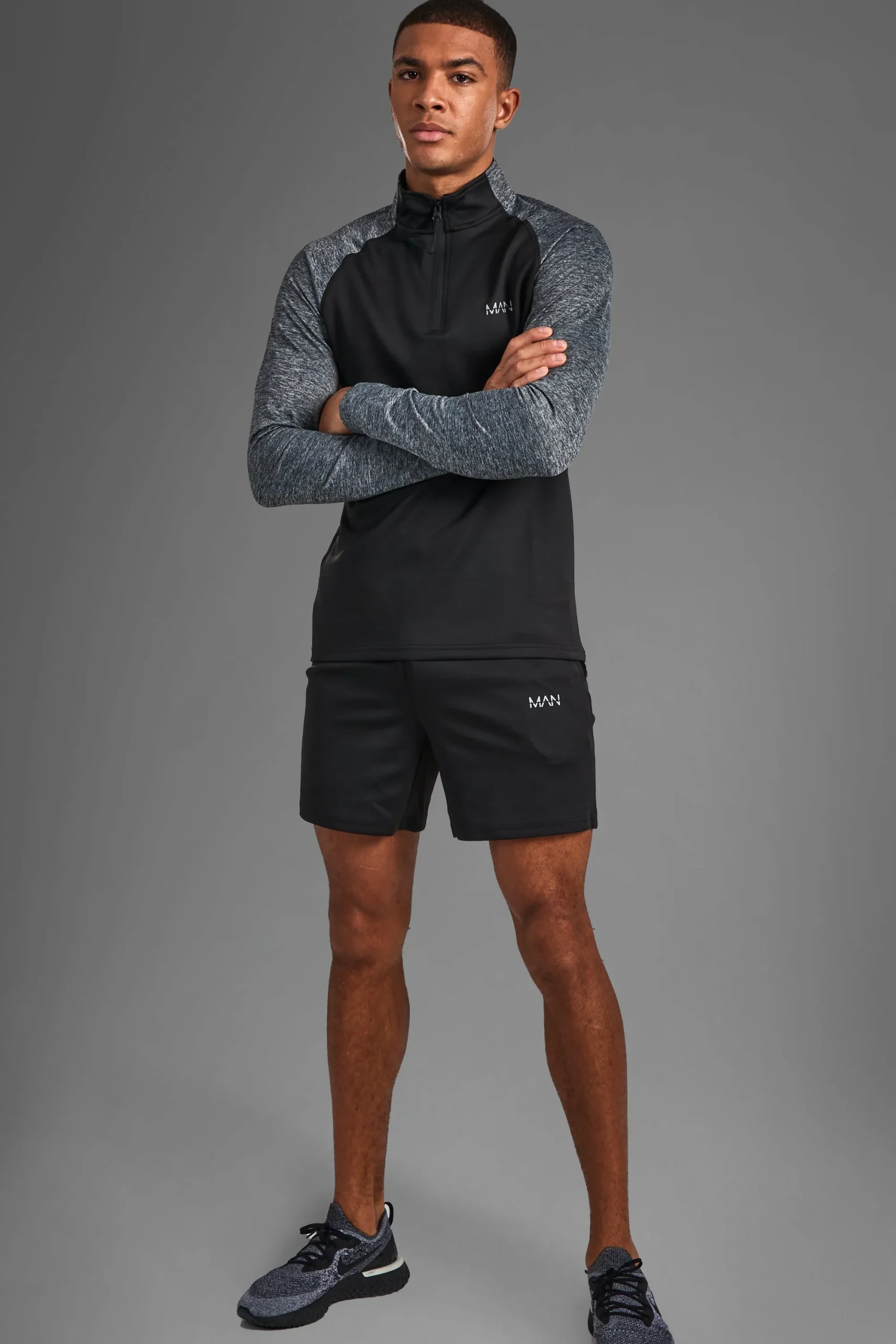boohooMAN Man Active Gym Funnel Neck Short Set | UK| Tracksuits