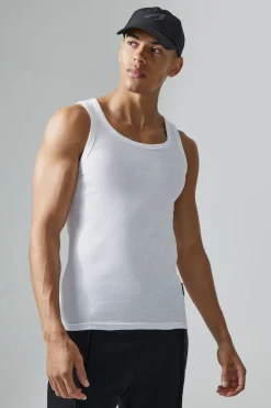 Man Active Gym Muscle Fit 2 Pack Ribbed Vests | UK^boohooMAN Online