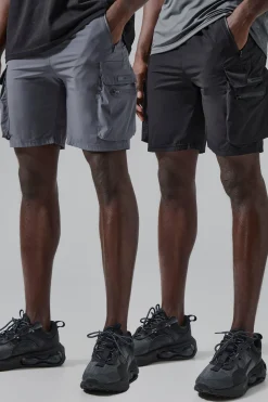 boohooMAN Man Active Lightweight 2 Pack 5inch Cargo Shorts | UK| Shorts