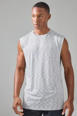 Man Active Lightweight Space Dye Marl Reg Fit Tank | UK^boohooMAN Outlet