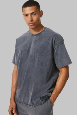 Man Active Oversized Acid Wash Raw T-shirt | UK^boohooMAN Clearance