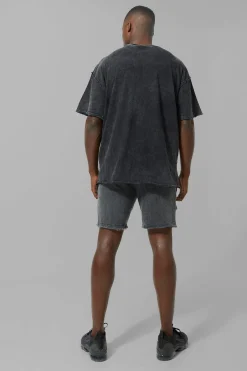 Man Active Oversized Acid Wash Raw T-shirt | UK^boohooMAN
