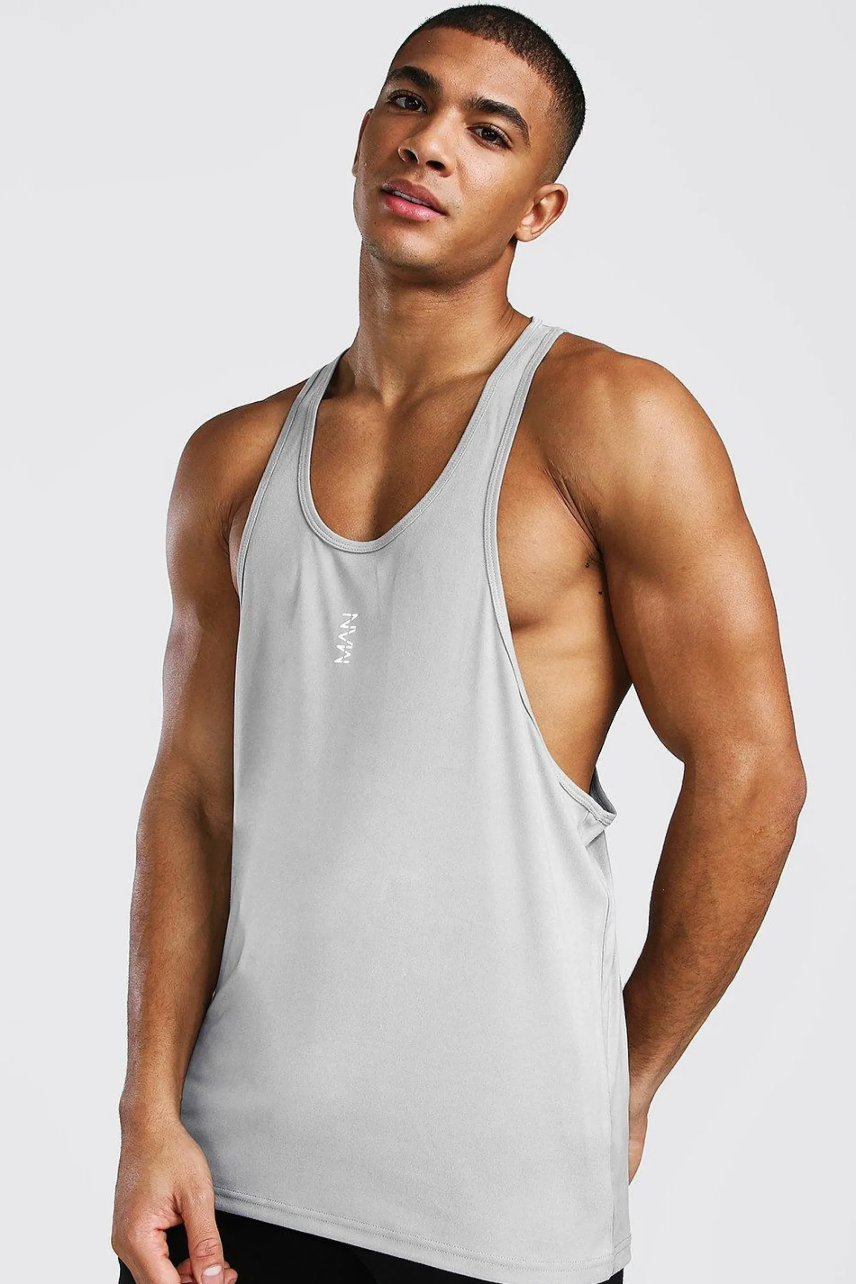 Man Active Poly Gym Regular Fit Racer Vest | UK^boohooMAN