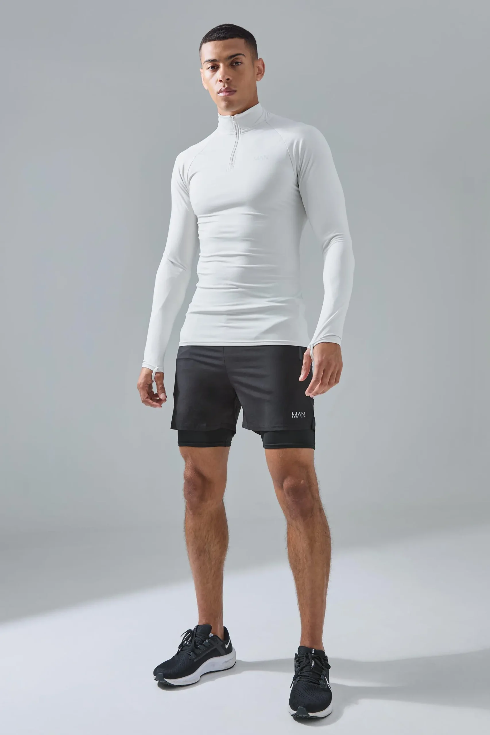 boohooMAN Man Active Quarter Zip 2-in-1 Short Tracksuit | UK| Tracksuits