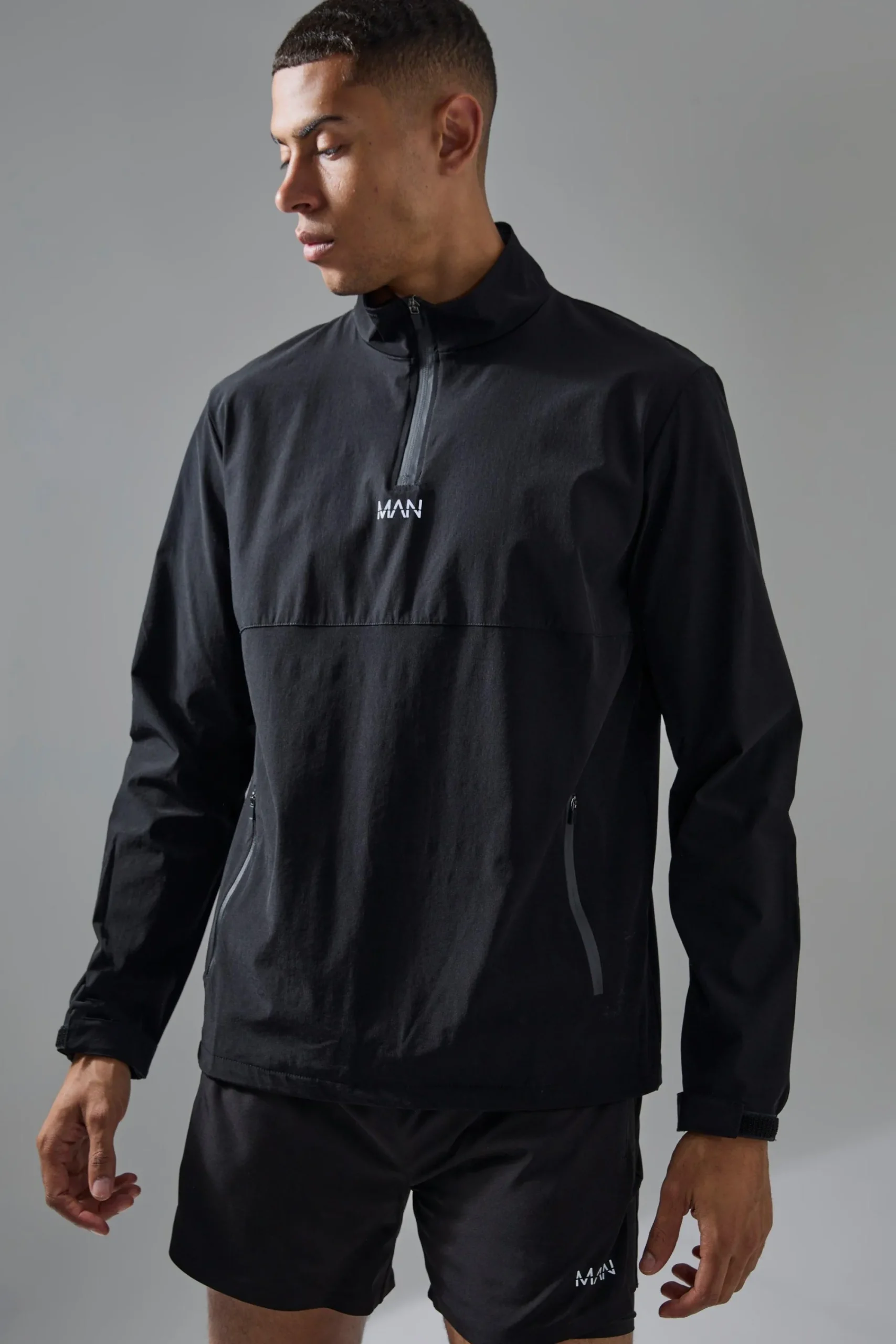 boohooMAN Man Active Shower Resist 1/4 Zip Funnel Neck Windbreaker | UK| Coats & Jackets